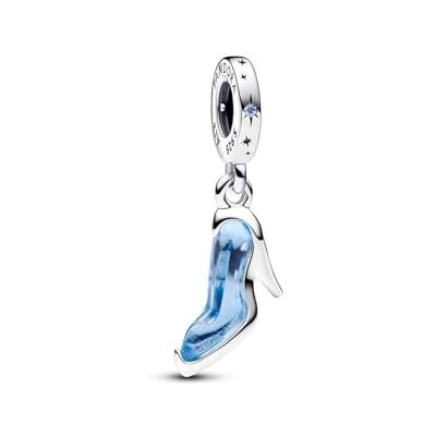 PANDORA Disney Pingentes de prata de lei com design de Cinderela, Prata, Cristal PANDORA Disney Pingentes de prata de lei com design de Cinderela, Prata, Cristal