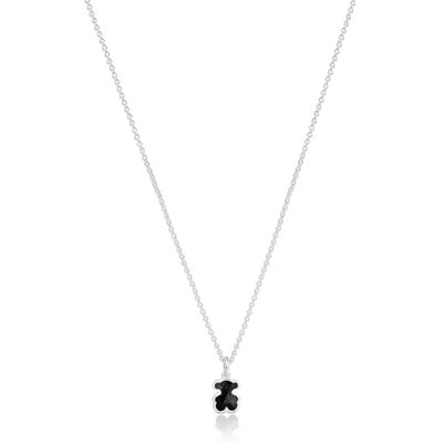 TOUS Colar curto para mulher de prata de primeira lei e motivo de urso em ónix, coleção de ícone cor TOUS Colar curto para mulher de prata de primeira lei e motivo de urso em ónix, coleção de ícone cor