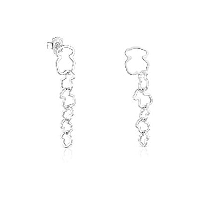 TOUS Brincos compridos de prata de primeira lei para mulher com fecho de pressão, motivo de ursos, versátil e elegante, coleção carrossel TOUS Brincos compridos de prata de primeira lei para mulher com fecho de pressão, motivo de ursos, versátil e elegante, coleção carrossel