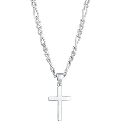 Kuzzoi Colar para homem brilhante polido com pingente de cruz (21 mm) em design moderno, corrente de Figaro para homem com cruz religiosa de prata de lei 925 Kuzzoi Colar para homem brilhante polido com pingente de cruz (21 mm) em design moderno, corrente de Figaro para homem com cruz religiosa de prata de lei 925