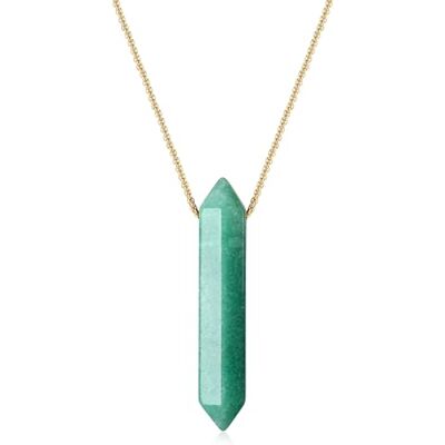 COAI Colar com pingente barra hexagonal de aventurina verde pedra natural para homem e mulher COAI Colar com pingente barra hexagonal de aventurina verde pedra natural para homem e mulher