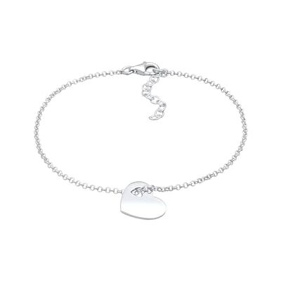 Elli Pulseira de prata de lei 925 para mulher, design de coração, 18 cm, Prata, Sem pedra Elli Pulseira de prata de lei 925 para mulher, design de coração, 18 cm, Prata, Sem pedra