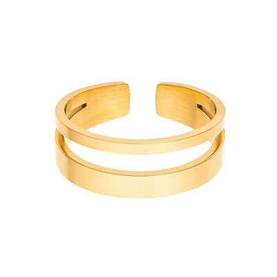 Purelei Anel ajustável Soulbond, anel ajustável de fileira dupla, aço inoxidável banhado a ouro de 14 quilates, banhado a ouro rosa de 18 quilates ou prata, resistente à água (tamanho 56-60), Aço Purelei Anel ajustável Soulbond, anel ajustável de fileira dupla, aço inoxidável banhado a ouro de 14 quilates, banhado a ouro rosa de 18 quilates ou prata, resistente à água (tamanho 56-60), Aço