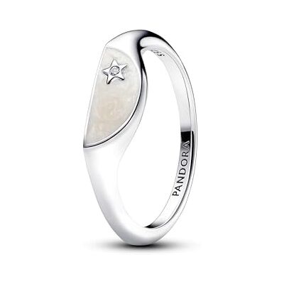 PANDORA ME Anel de selo dividido em prata de lei com zircónia cúbica transparente e esmalte branco brilhante, tamanho 54 PANDORA ME Anel de selo dividido em prata de lei com zircónia cúbica transparente e esmalte branco brilhante, tamanho 54