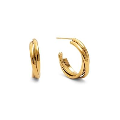 SINGULARU Brincos de Argola Tripla Cruzada. Aço com Banho em Ouro de 18 Kt. Joias Para Mulher. Acero resistente al agua y baño de Oro de 18kt con diseño de aro triple cruzado y cierre de silicona. SINGULARU Brincos de Argola Tripla Cruzada. Aço com Banho em Ouro de 18 Kt. Joias Para Mulher. Acero resistente al agua y baño de Oro de 18kt con diseño de aro triple cruzado y cierre de silicona.