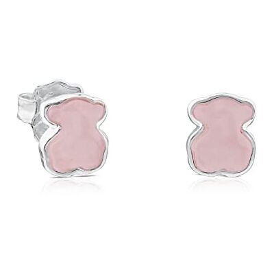 TOUS Brincos de prata de primeira lei para mulher com fecho de pressão e motivo de 9 mm em pedra preciosa, versátil e elegante, Coleção Color TOUS Brincos de prata de primeira lei para mulher com fecho de pressão e motivo de 9 mm em pedra preciosa, versátil e elegante, Coleção Color