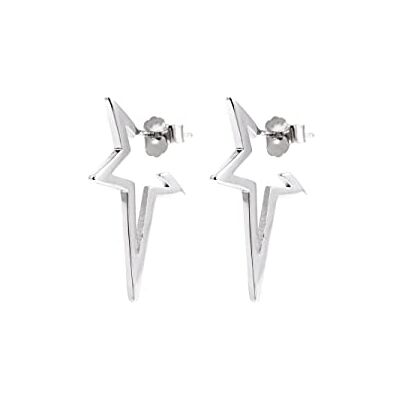 SINGULARU Brincos Star Punk. Prata de lei 925 com acabamento em banho de ouro de 18 Kt ou ródio. Fecho de pressão. Joias para mulher, Tamanho único, Prata esterlina, Sem Pedra Preciosa SINGULARU Brincos Star Punk. Prata de lei 925 com acabamento em banho de ouro de 18 Kt ou ródio. Fecho de pressão. Joias para mulher, Tamanho único, Prata esterlina, Sem Pedra Preciosa