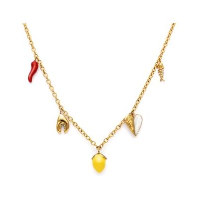 SINGULARU Colar mulher multicharm peritivo marinho aço casa de banho ouro Aço banhado a ouro 18kt resistente à água com pingentes com motivos marinhos SINGULARU Colar mulher multicharm peritivo marinho aço casa de banho ouro Aço banhado a ouro 18kt resistente à água com pingentes com motivos marinhos