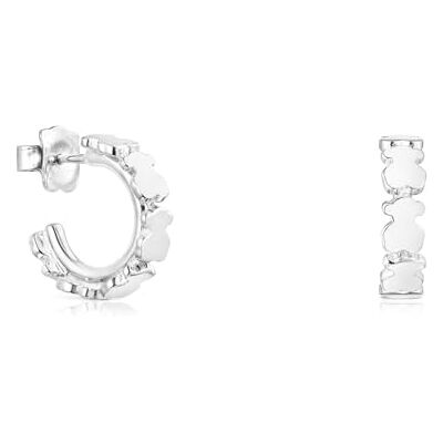 TOUS Brincos de aro de prata de primeira lei para mulher com motivos de mini ursos carusel 5,5 mm, diâmetro 11 mm elegante e diferente, coleção Straight TOUS Brincos de aro de prata de primeira lei para mulher com motivos de mini ursos carusel 5,5 mm, diâmetro 11 mm elegante e diferente, coleção Straight