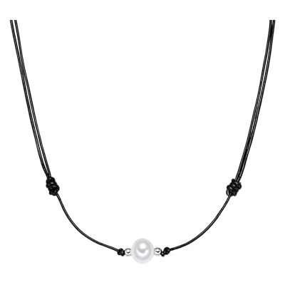 Valero Pearls Colar para mulher couro real pérolas de água doce de cultivo colar de couro autêntico Valero Pearls Colar para mulher couro real pérolas de água doce de cultivo colar de couro autêntico