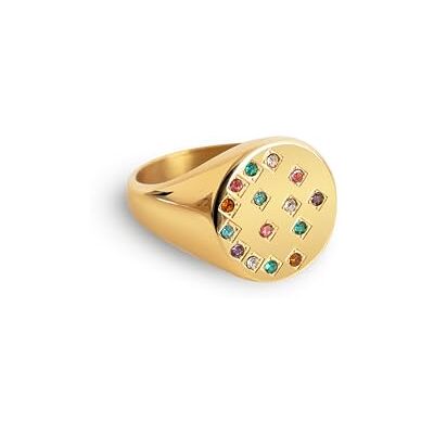 SINGULARU Anel Bling. Anel de aço com acabamento banho em ouro de 18 Kt. Joias para mulher. Tamanho 10 a 18 SINGULARU Anel Bling. Anel de aço com acabamento banho em ouro de 18 Kt. Joias para mulher. Tamanho 10 a 18