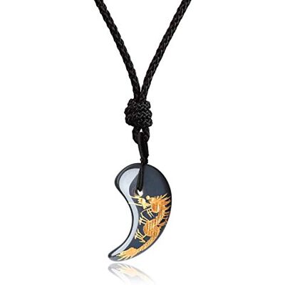 COAI Colar ajustável com pendente Magatama de obsidiana preta pedra natural unissexo COAI Colar ajustável com pendente Magatama de obsidiana preta pedra natural unissexo