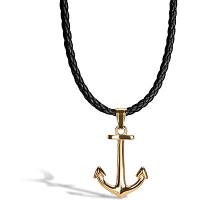 SERASAR Colar homem couro âncora ouro aço inoxidável noivo dourado 60 cm SERASAR Colar homem couro âncora ouro aço inoxidável noivo dourado 60 cm