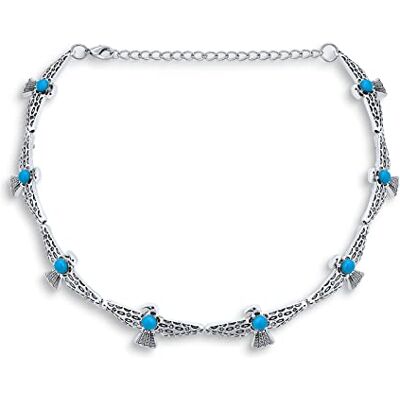 Bling Jewelry Native America Fashion Festival Águia pássaro concha falsa azul turquesa colar gargantilha Western jóias para mulheres adolescentes oxidado prata chapeado ajustável Bling Jewelry Native America Fashion Festival Águia pássaro concha falsa azul turquesa colar gargantilha Western jóias para mulheres adolescentes oxidado prata chapeado ajustável