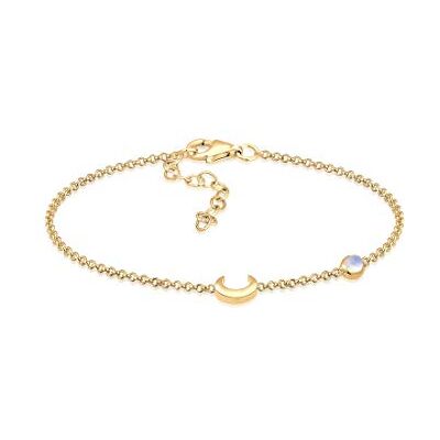 Elli Women's 925 Silver, ouro prateado Crescent Astro Moonstone Bracelet, comprimento de 16 cm, Pedra preciosa, Moonstone Elli Women's 925 Silver, ouro prateado Crescent Astro Moonstone Bracelet, comprimento de 16 cm, Pedra preciosa, Moonstone