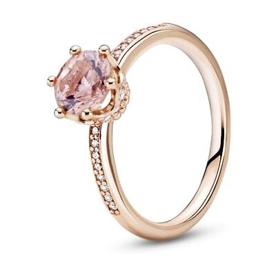 PANDORA Anel de assinatura com design de coroa rosa cintilante banhado a ouro rosa de 14 quilates com cristal rosa blush e zircónia cúbica transparente, 54, Aço inoxidável, Sem pedra preciosa PANDORA Anel de assinatura com design de coroa rosa cintilante banhado a ouro rosa de 14 quilates com cristal rosa blush e zircónia cúbica transparente, 54, Aço inoxidável, Sem pedra preciosa