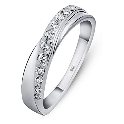 Amberta Anel para mulher em prata de lei 925 aliança com design cruzado e inserções de zircões, Prata, Zircónia Amberta Anel para mulher em prata de lei 925 aliança com design cruzado e inserções de zircões, Prata, Zircónia