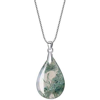 COAI Colar para mulher de prata com pingente de ágata musgo natural genuína COAI Colar para mulher de prata com pingente de ágata musgo natural genuína