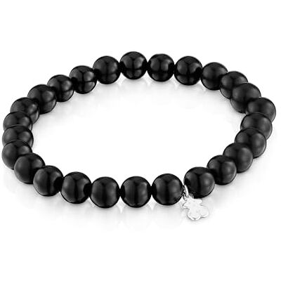 TOUS Pulseira elástica preta de azabache com motivo de urso em prata de primeira lei para mulher, 16,5 cm de comprimento, coleção básica TOUS Pulseira elástica preta de azabache com motivo de urso em prata de primeira lei para mulher, 16,5 cm de comprimento, coleção básica