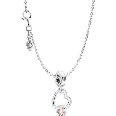 PANDORA Colar de prata de lei 925 com pingente de corações, joia elegante, bonito conjunto de presente para mulheres na moda, , 45 cm, cristal, não é uma pedra preciosa PANDORA Colar de prata de lei 925 com pingente de corações, joia elegante, bonito conjunto de presente para mulheres na moda, , 45 cm, cristal, não é uma pedra preciosa
