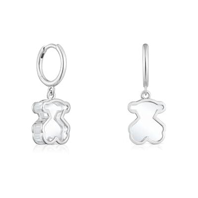 TOUS Brincos de aro para mulher de prata de primeira lei e metal branco, coleção Galaxy TOUS Brincos de aro para mulher de prata de primeira lei e metal branco, coleção Galaxy