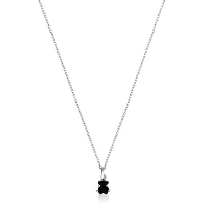 TOUS Colar de prata de primeira lei e cordão com motivo de urso em ónix para mulher, 45cm de comprimento, coleção Mini Color TOUS Colar de prata de primeira lei e cordão com motivo de urso em ónix para mulher, 45cm de comprimento, coleção Mini Color
