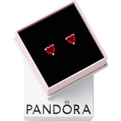 PANDORA Timeless Brincos de botão com design de coração de prata de lei com cristais vermelho cereja jubileu PANDORA Timeless Brincos de botão com design de coração de prata de lei com cristais vermelho cereja jubileu