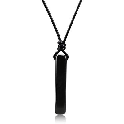 COAI Colar de couro genuíno com pingente barra retangular de obsidiana preta pedra natural para homem mulher COAI Colar de couro genuíno com pingente barra retangular de obsidiana preta pedra natural para homem mulher