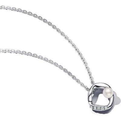 PANDORA Coleção Essence de prata esterlina com pérolas brancas cultivadas em água doce tratadas, tamanho 45 PANDORA Coleção Essence de prata esterlina com pérolas brancas cultivadas em água doce tratadas, tamanho 45
