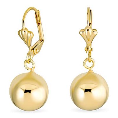 Bling Jewelry Simples redondos leves brincos pendentes de pedras preciosas com fecho de alavanca colar gargantilha para mulheres polidos em amarelo banhados a ouro de 18 quilates, de latão de 8 10 e 12 mm Bling Jewelry Simples redondos leves brincos pendentes de pedras preciosas com fecho de alavanca colar gargantilha para mulheres polidos em amarelo banhados a ouro de 18 quilates, de latão de 8 10 e 12 mm