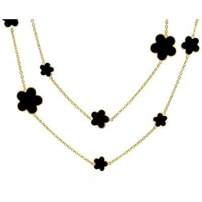 Bling Jewelry Moda fora de branco preto rosa esmalte grande e pequeno flor longa tom de prata banhado a ouro da estação da corrente de camada envolvente de trevo colar para as mulheres de 40 polegadas, Tamanho Bling Jewelry Moda fora de branco preto rosa esmalte grande e pequeno flor longa tom de prata banhado a ouro da estação da corrente de camada envolvente de trevo colar para as mulheres de 40 polegadas, Tamanho