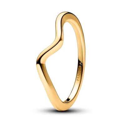 PANDORA Anel com design de onda banhado a ouro de 14 quilates, tamanho 50 PANDORA Anel com design de onda banhado a ouro de 14 quilates, tamanho 50