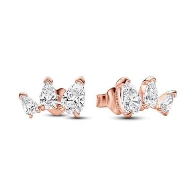 PANDORA Timeless Brincos de botão banhados a ouro rosa de 14 quilates com zircões cúbicos transparentes PANDORA Timeless Brincos de botão banhados a ouro rosa de 14 quilates com zircões cúbicos transparentes