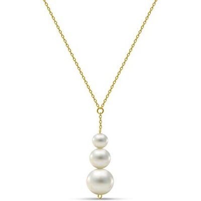 MIORE Colar de ouro amarelo 585 de 14 quilates com 3 pérolas brancas de água doce para mulher, comprimento 450 mm MIORE Colar de ouro amarelo 585 de 14 quilates com 3 pérolas brancas de água doce para mulher, comprimento 450 mm