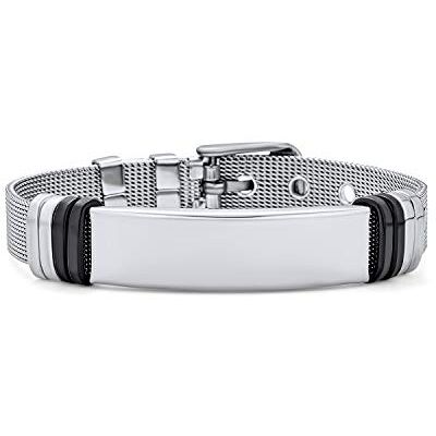Bling Jewelry Personalizar nome de identificação gravável pulseira pulseira de correia de cinto de fivela de malha para homens mulheres de prata tom de aço inoxidável ajustável Bling Jewelry Personalizar nome de identificação gravável pulseira pulseira de correia de cinto de fivela de malha para homens mulheres de prata tom de aço inoxidável ajustável