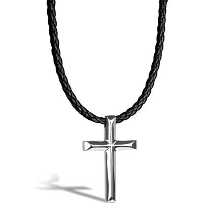 SERASAR Colar de couro com crucifixo para homem cruz rapaz prata masculino 50 cm jóias homens presente pai SERASAR Colar de couro com crucifixo para homem cruz rapaz prata masculino 50 cm jóias homens presente pai