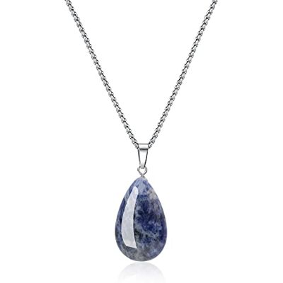 COAI Colar com pendente gota de pedras naturais semi preciosas, Pedra, Sodalita COAI Colar com pendente gota de pedras naturais semi preciosas, Pedra, Sodalita