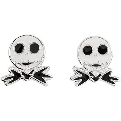 Disney Brincos de porca de prata de lei com design de Jack Skellington, prata de lei, Prata esterlina Disney Brincos de porca de prata de lei com design de Jack Skellington, prata de lei, Prata esterlina