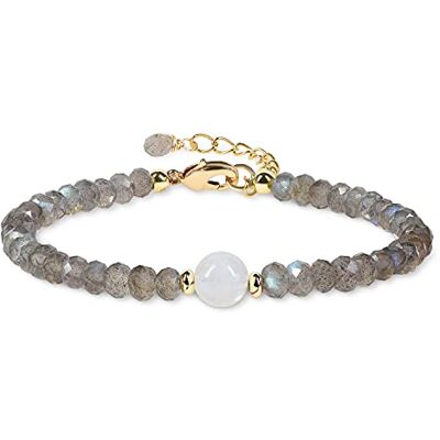 COAI Pulseira para mulher com cristais de pedra natural e conta de pedra da lua COAI Pulseira para mulher com cristais de pedra natural e conta de pedra da lua