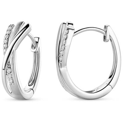 MIORE Brincos Mulher de Aro Cruzado em Prata de Lei 925 ou Prata 925 Banhada em Ouro 18K com Zircónias Cúbicas Brilhantes Joalharia Elegante Hipoalergénica apresentada em Estojo de Presente, Prata MIORE Brincos Mulher de Aro Cruzado em Prata de Lei 925 ou Prata 925 Banhada em Ouro 18K com Zircónias Cúbicas Brilhantes Joalharia Elegante Hipoalergénica apresentada em Estojo de Presente, Prata