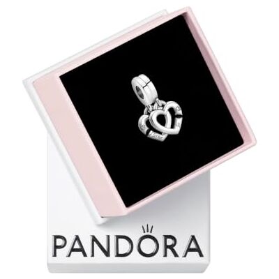 PANDORA Moments Pingente em prata de lei para mãe e filha com duplo coração dividido PANDORA Moments Pingente em prata de lei para mãe e filha com duplo coração dividido