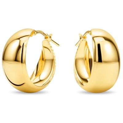 MIORE Brincos de Mulher em Prata de Lei 925 Banhados a Ouro de 18K 750, Argolas de Ouro Redondas Brilhantes com Tubos Planos de 20 mm, Feitos à Mão na Itália, Joias Douradas com Estojo MIORE Brincos de Mulher em Prata de Lei 925 Banhados a Ouro de 18K 750, Argolas de Ouro Redondas Brilhantes com Tubos Planos de 20 mm, Feitos à Mão na Itália, Joias Douradas com Estojo