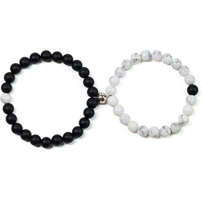 COAI Pulseiras magnéticas para o casal amoroso com contas de pedras naturais e pérola de prata de lei COAI Pulseiras magnéticas para o casal amoroso com contas de pedras naturais e pérola de prata de lei