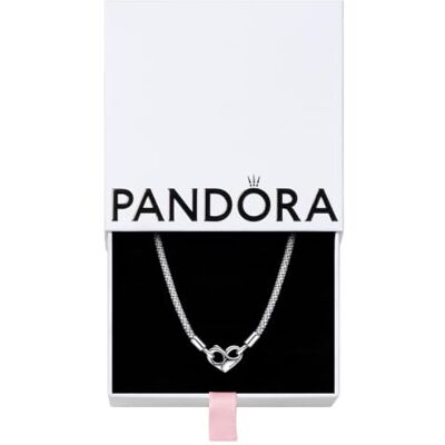PANDORA Colar de corrente com rebites Moments banhado a ouro 14K com fecho em forma de coração PANDORA Colar de corrente com rebites Moments banhado a ouro 14K com fecho em forma de coração