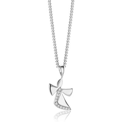 MIORE Pingente de anjo para mulher, colar prata de lei 925/banhado a ouro amarelo, zircônia cúbica 0,08 ct, 11 pedras brancas, corrente curb de 45 cm, fecho de lagosta MIORE Pingente de anjo para mulher, colar prata de lei 925/banhado a ouro amarelo, zircônia cúbica 0,08 ct, 11 pedras brancas, corrente curb de 45 cm, fecho de lagosta
