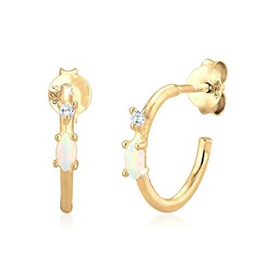 Elli Brincos de argola para mulher com opala de marquise e cristais de zircónia em prata de lei 925 Elli Brincos de argola para mulher com opala de marquise e cristais de zircónia em prata de lei 925