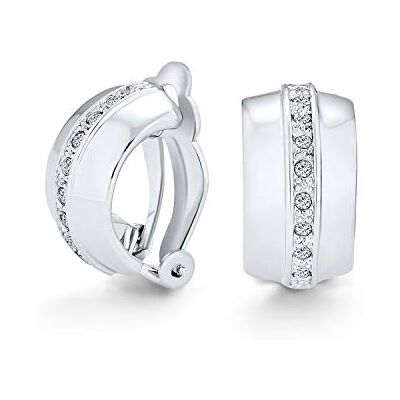 Bling Jewelry Brincos de Noiva de Casamento com 3 Fileiras de Cristais Pavê, Doma Infinita, Dobradiças, Argolas de Abraço, Clip-On para Mulheres, Sem Perfuração, Banhado a Ouro Amarelo e Prata Bling Jewelry Brincos de Noiva de Casamento com 3 Fileiras de Cristais Pavê, Doma Infinita, Dobradiças, Argolas de Abraço, Clip-On para Mulheres, Sem Perfuração, Banhado a Ouro Amarelo e Prata