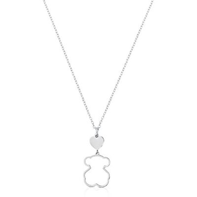TOUS Colar de prata de primeira lei para mulher com pingente de urso de 19 mm e coração de 8,6 mm, 45 cm de comprimento, elegante e versátil, coleção silhueta TOUS Colar de prata de primeira lei para mulher com pingente de urso de 19 mm e coração de 8,6 mm, 45 cm de comprimento, elegante e versátil, coleção silhueta
