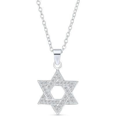 Bling Jewelry Cubic Zirconia CZ Pave sotaque tradicional religioso magem judaica judaica Hanukkah entrelaçado estrela de David colar pendente para mulheres bat Mitzvah 14K ouro amarelo banhado 925 prata de lei Bling Jewelry Cubic Zirconia CZ Pave sotaque tradicional religioso magem judaica judaica Hanukkah entrelaçado estrela de David colar pendente para mulheres bat Mitzvah 14K ouro amarelo banhado 925 prata de lei