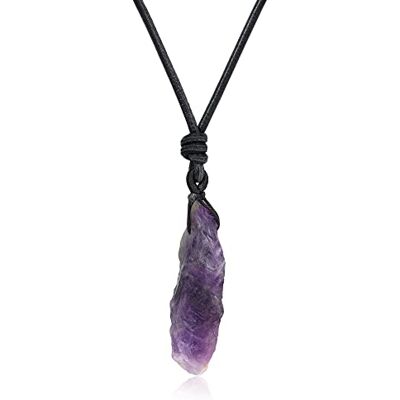 COAI Pingente de pedra genuína natural em bruto, colar para homem e mulher com cordão de couro ajustável COAI Pingente de pedra genuína natural em bruto, colar para homem e mulher com cordão de couro ajustável
